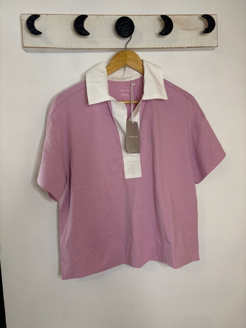 Everlane The Retro Jersey Polo Boxy Top Lilac with White Collar NWT - Picture 6 of 8